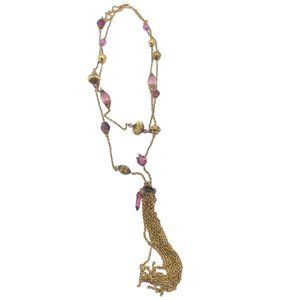 Double Chain Purple Lucite & Gold Beads